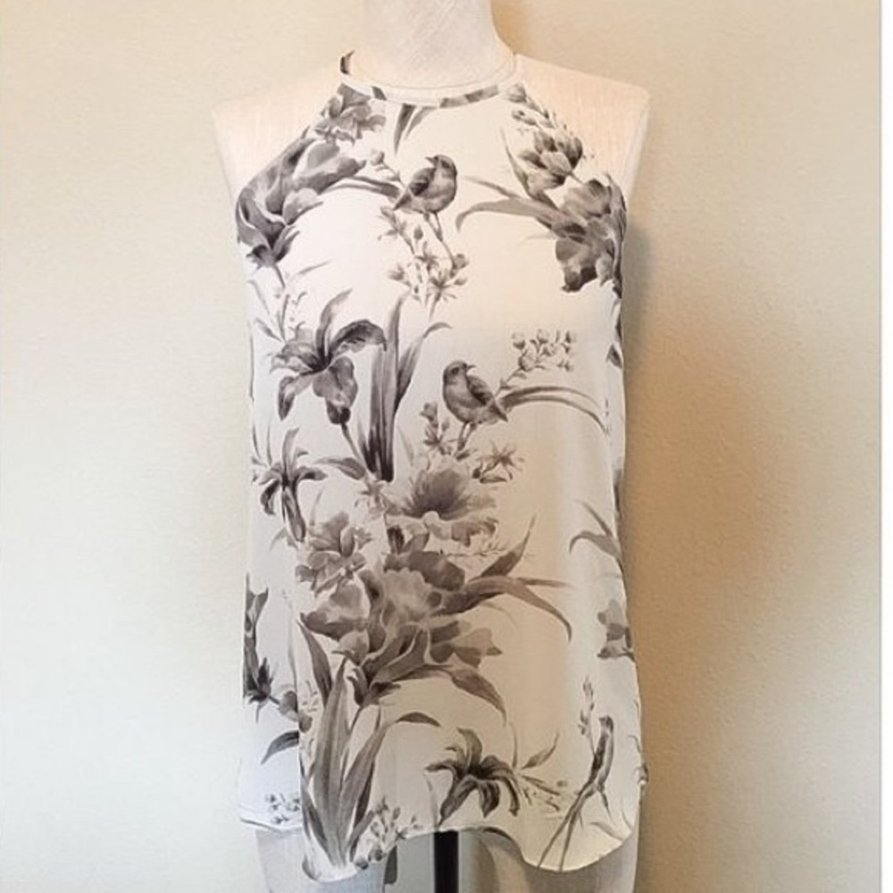 Loft gray floral print sleeveless blouse